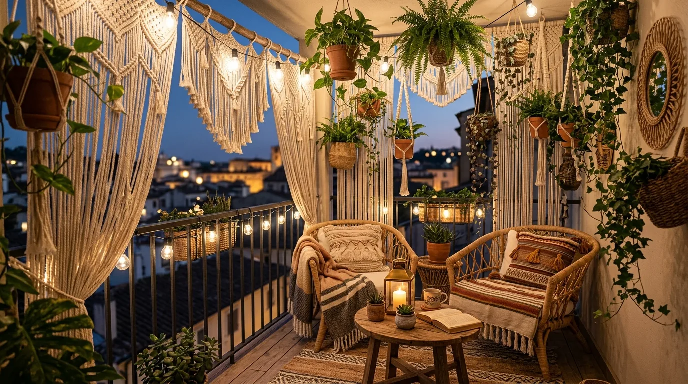 add texture for comfort and warmth in a balcony inspired by smart privacy urban retreats.