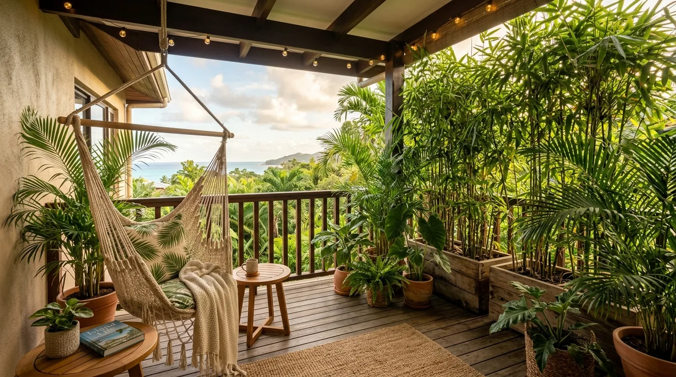 create a balcony that feels complete in a balcony inspired by smart privacy urban retreats.