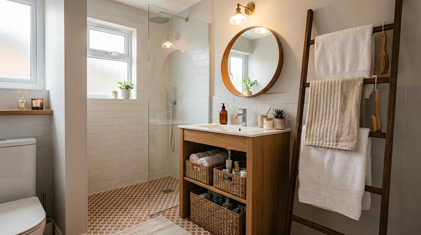 add texture for more depth in a bathroom inspired by smart organization hacks need.