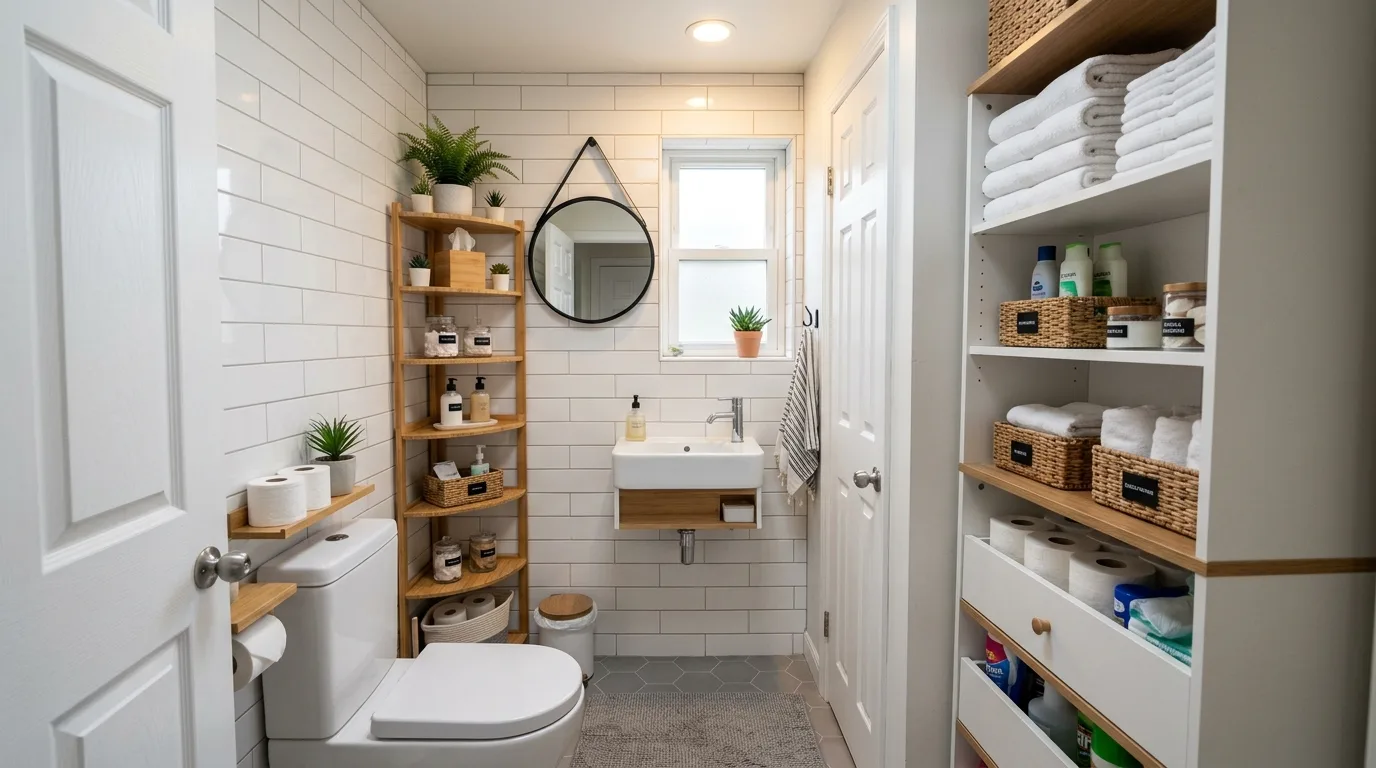 use decor that reinforces the look in a bathroom inspired by smart organization hacks need.