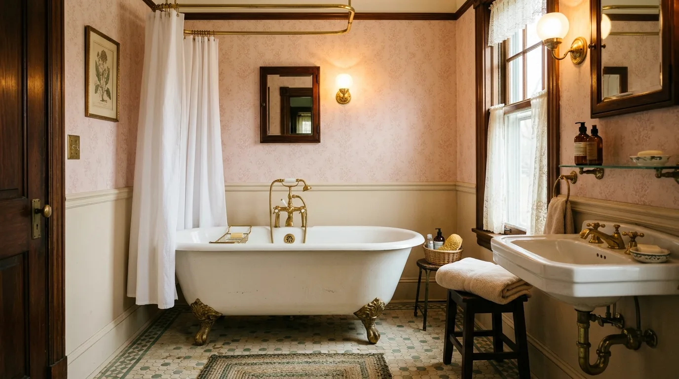 create a bathroom that feels complete in a bathroom inspired by soft pale pink romantic.