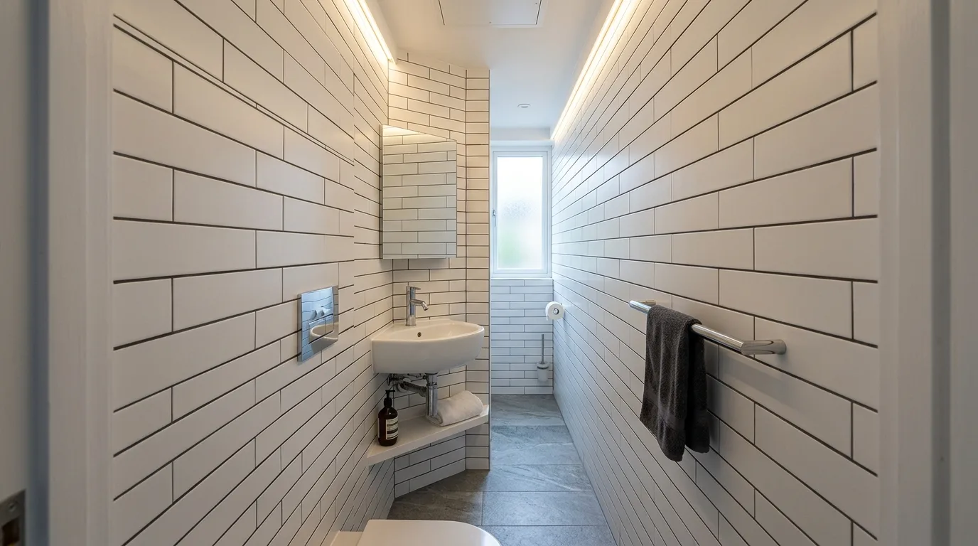 add texture for more depth in a bathroom inspired by solutions very lacks space.