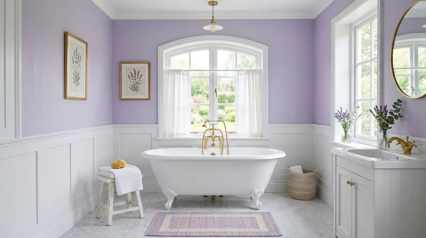 Soothing Light Purple Bathroom Ideas for a Lavender Haze in a thoughtfully styled bathroom.