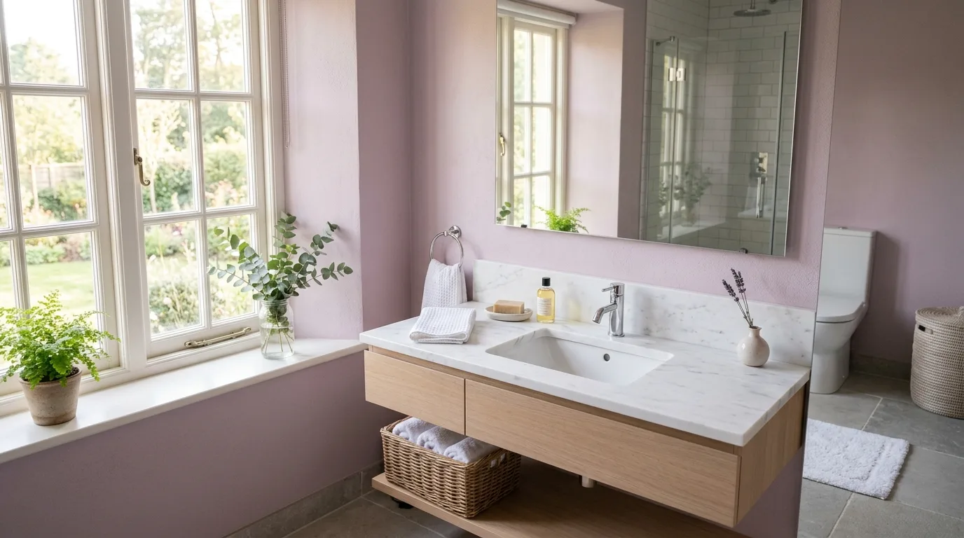 let the room feel personal and restful in a bathroom inspired by soothing light purple lavender.