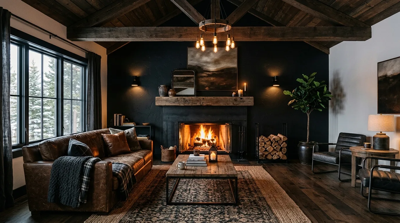 Artwork tying together a black and brown living room palette.