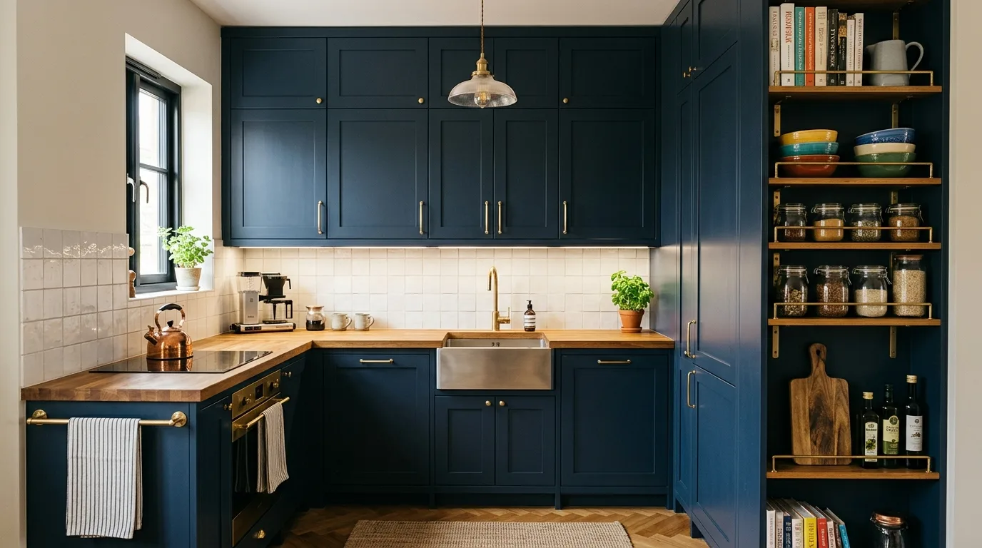 pair the main finish with supportive materials in a kitchen inspired by space maximizing tall s.