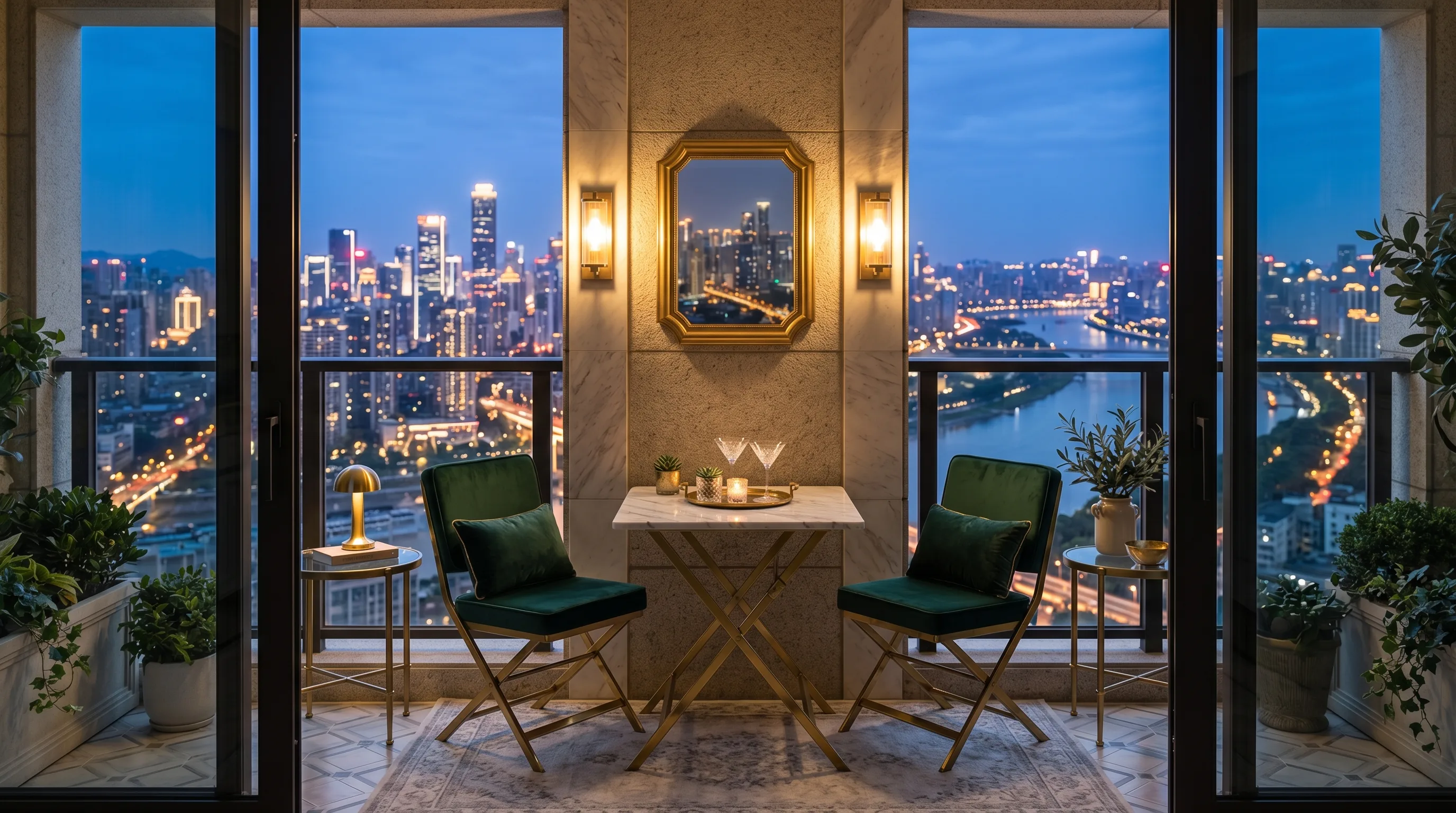 Nesting side tables on a small balcony saving precious space.