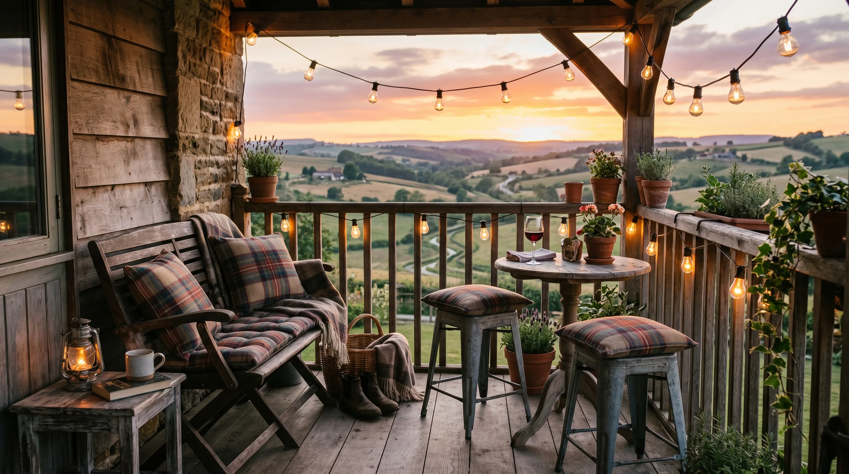 Small movable pouf adding function to a tiny balcony.