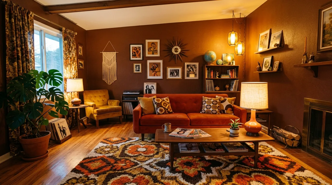 Spicy Brown and Orange Living Room Ideas for a Retro Vibe in a thoughtfully styled living room.
