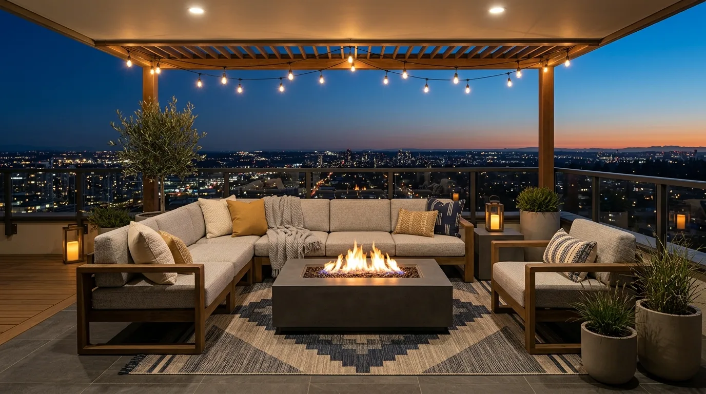 start with a strong layout in a balcony inspired by sprawling large entertaining.