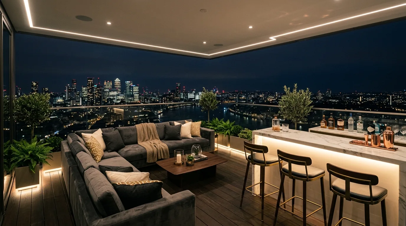 choose furniture that fits the scale in a balcony inspired by sprawling large entertaining.