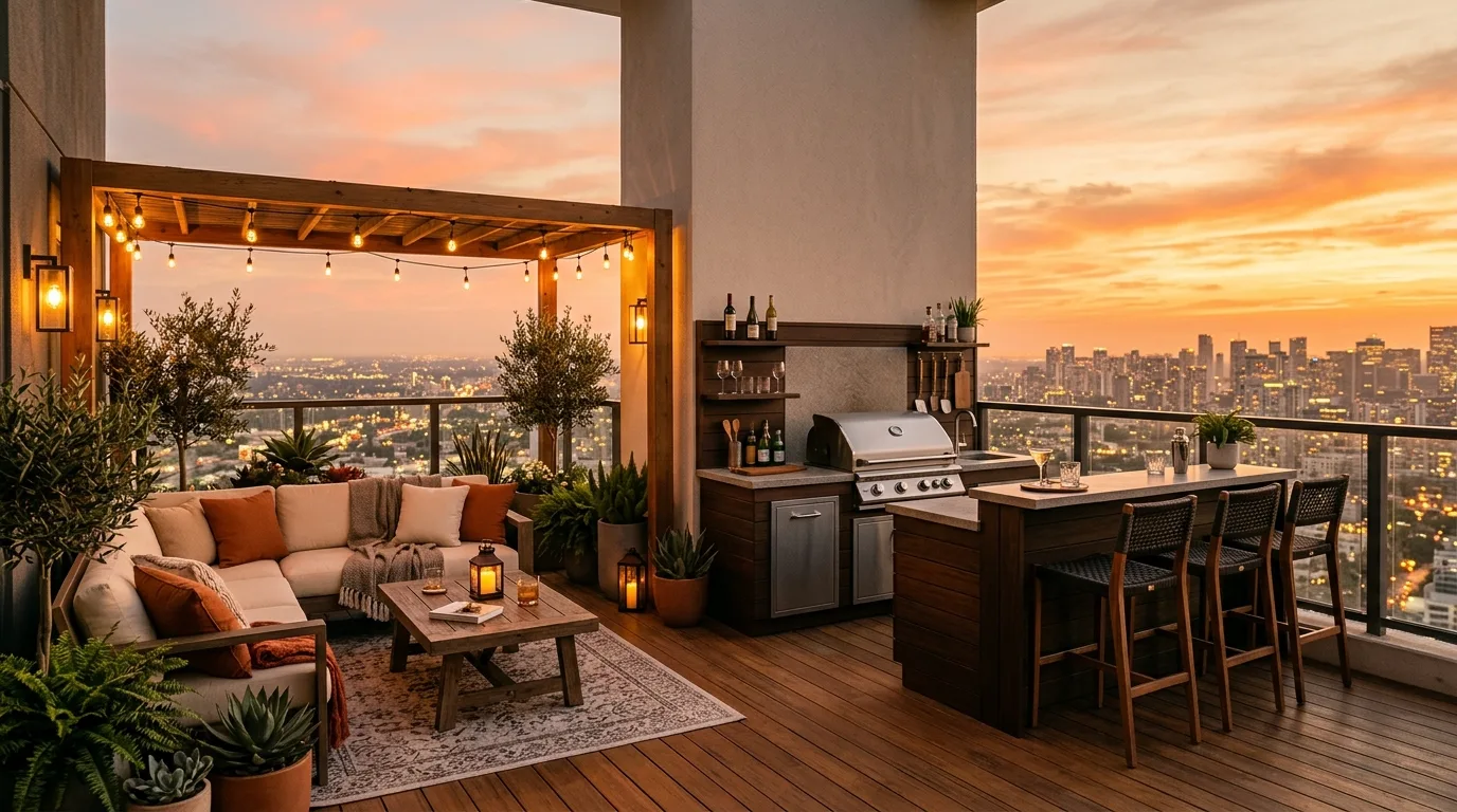 keep storage practical and hidden in a balcony inspired by sprawling large entertaining.