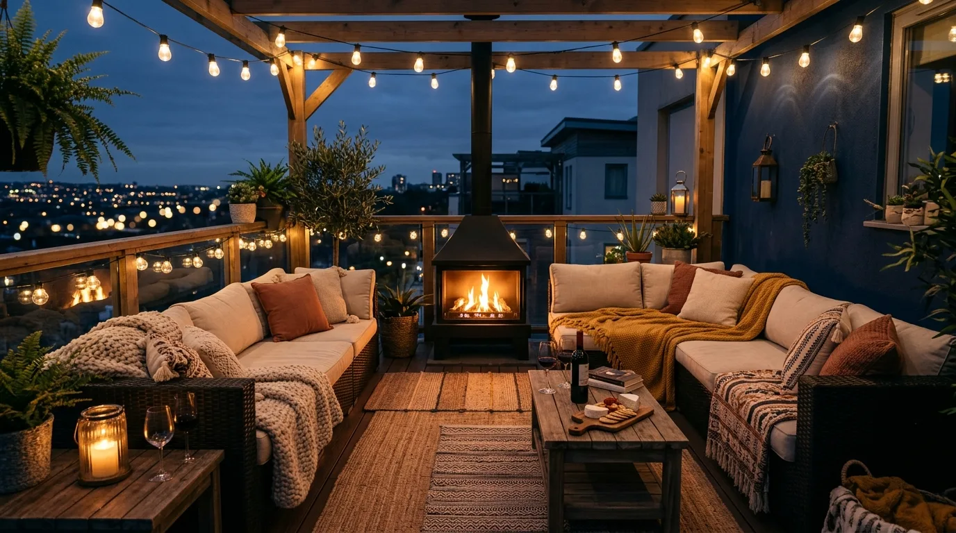 use decor that supports daily living in a balcony inspired by sprawling large entertaining.