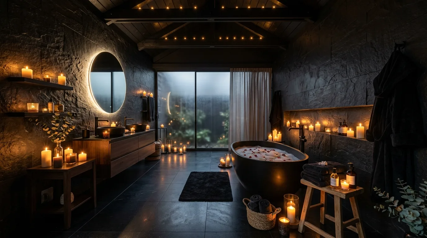 Black stone bathroom designed for ultimate spa luxury.