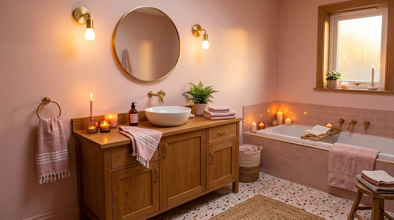 keep fixtures and lines thoughtful in a bathroom inspired by stunning pink inspire remodel.