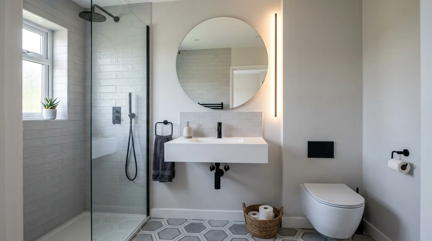 start with the main color or material story in a bathroom inspired by stylish vanity tight quarters.