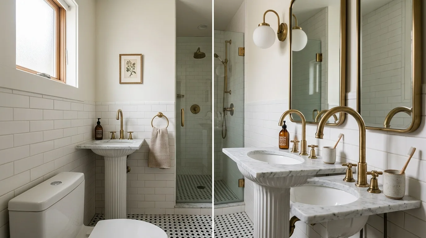 keep fixtures and lines thoughtful in a bathroom inspired by stylish vanity tight quarters.