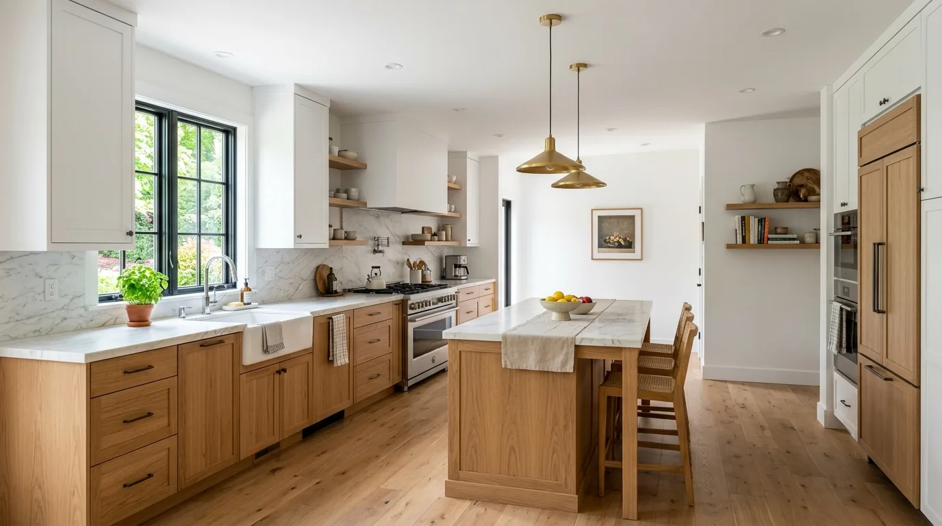 Stylish Two Tone Kitchen Cabinets Wood and White Ideas in a thoughtfully styled kitchen.