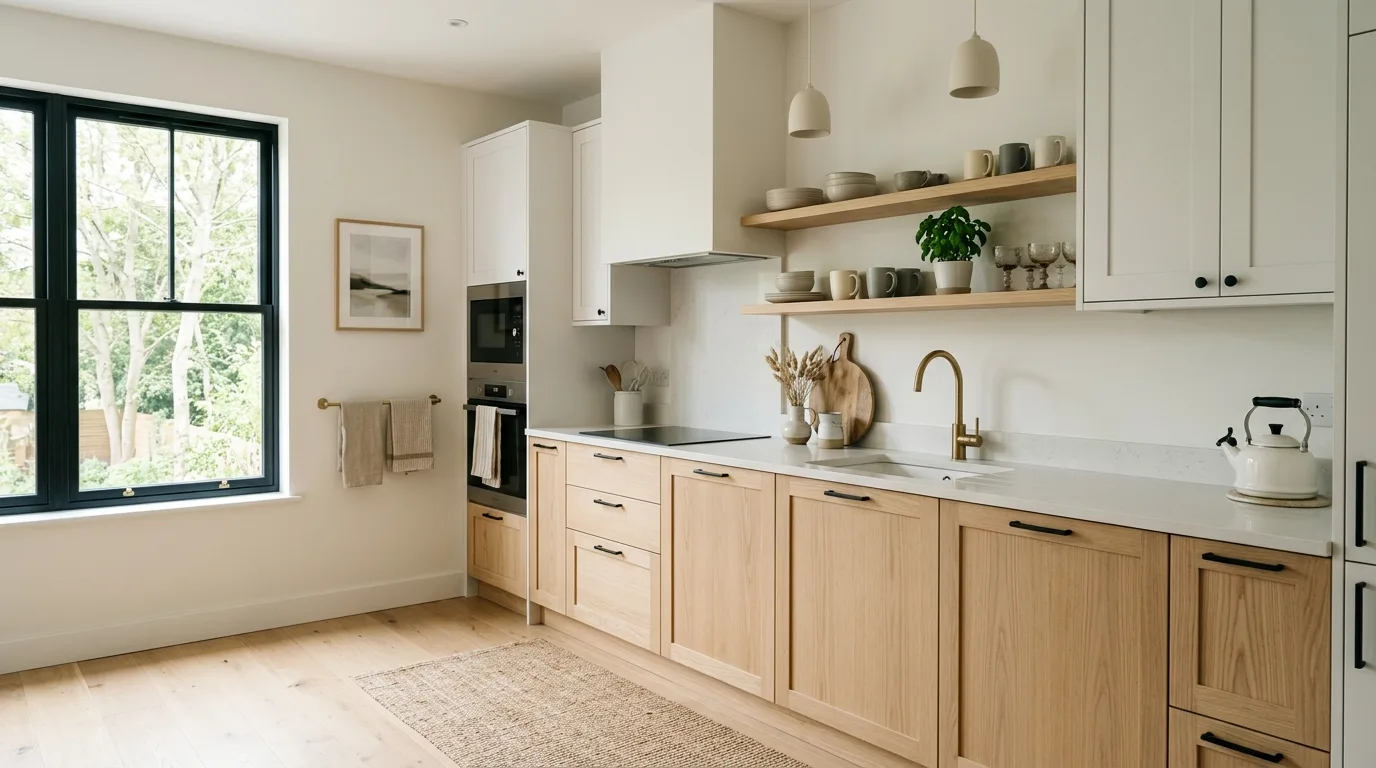 pair the main finish with supportive materials in a kitchen inspired by stylish two tone wood.