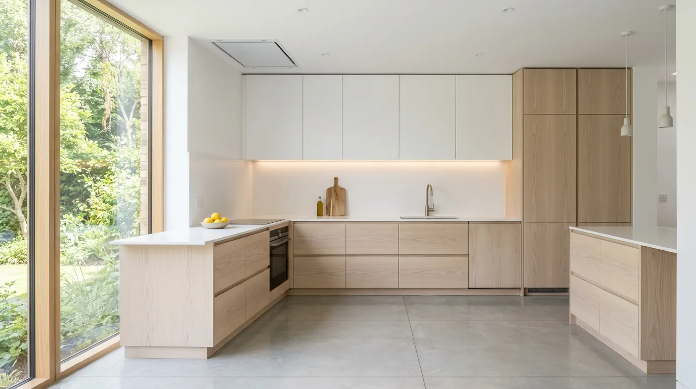 balance the palette with breathable contrast in a kitchen inspired by stylish two tone wood.