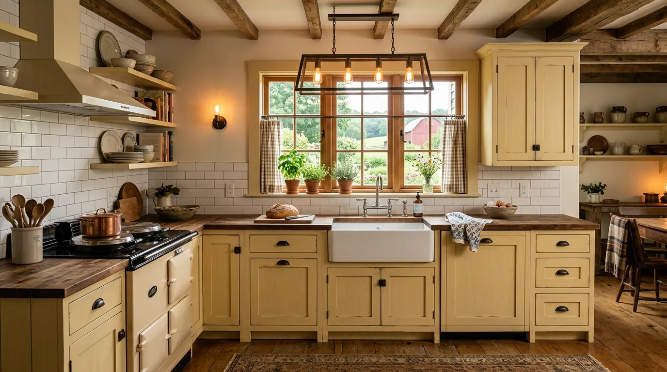 Crisp white paired with sunny yellow kitchen cabinets.