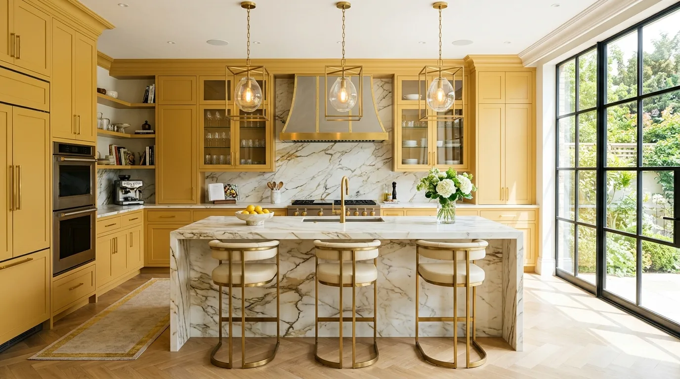 Edited cheerful styling in a sunny yellow kitchen.