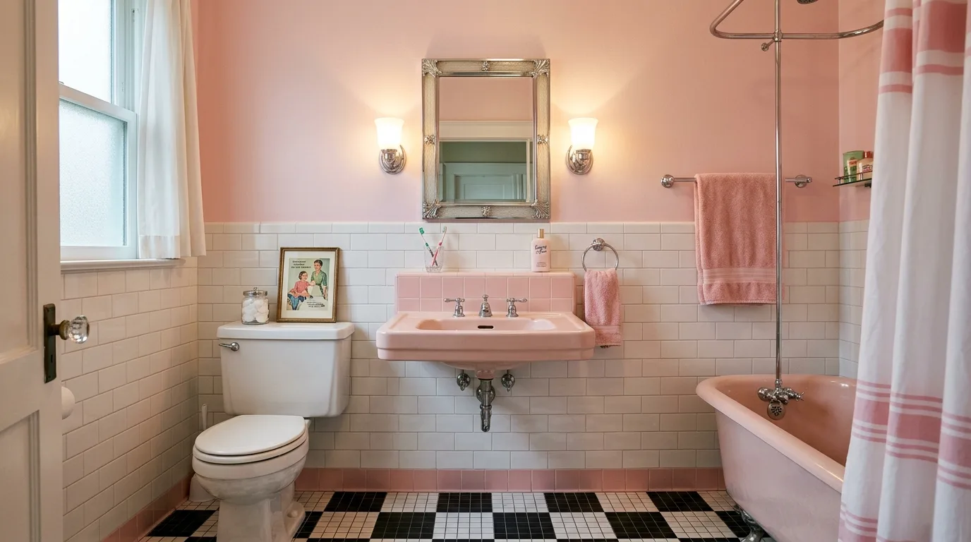 start with the main color or material story in a bathroom inspired by sweet baby pink nostalgic.