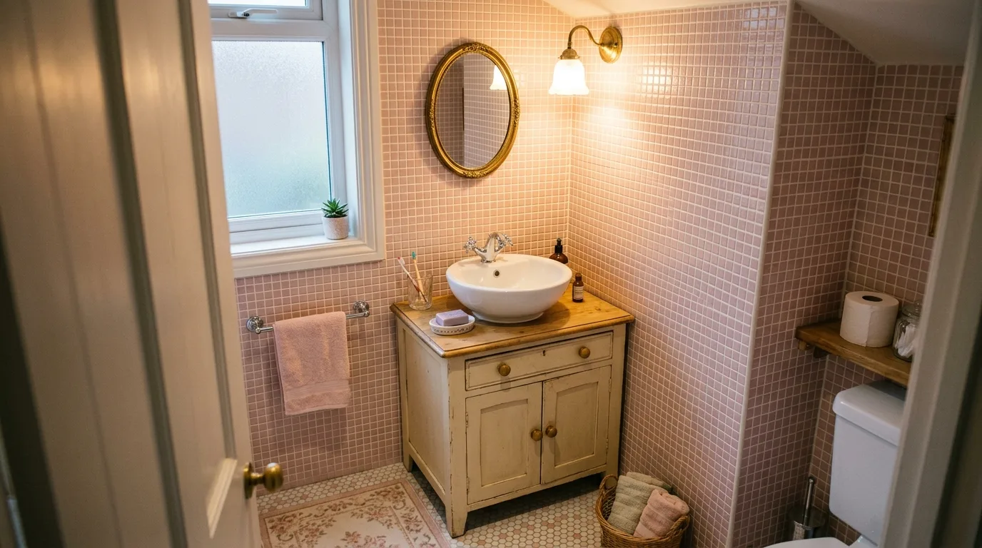 use lighting to bring the space to life in a bathroom inspired by sweet baby pink nostalgic.