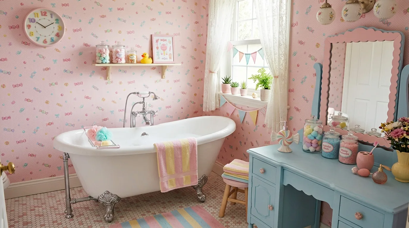 add texture for more depth in a bathroom inspired by sweet baby pink nostalgic.
