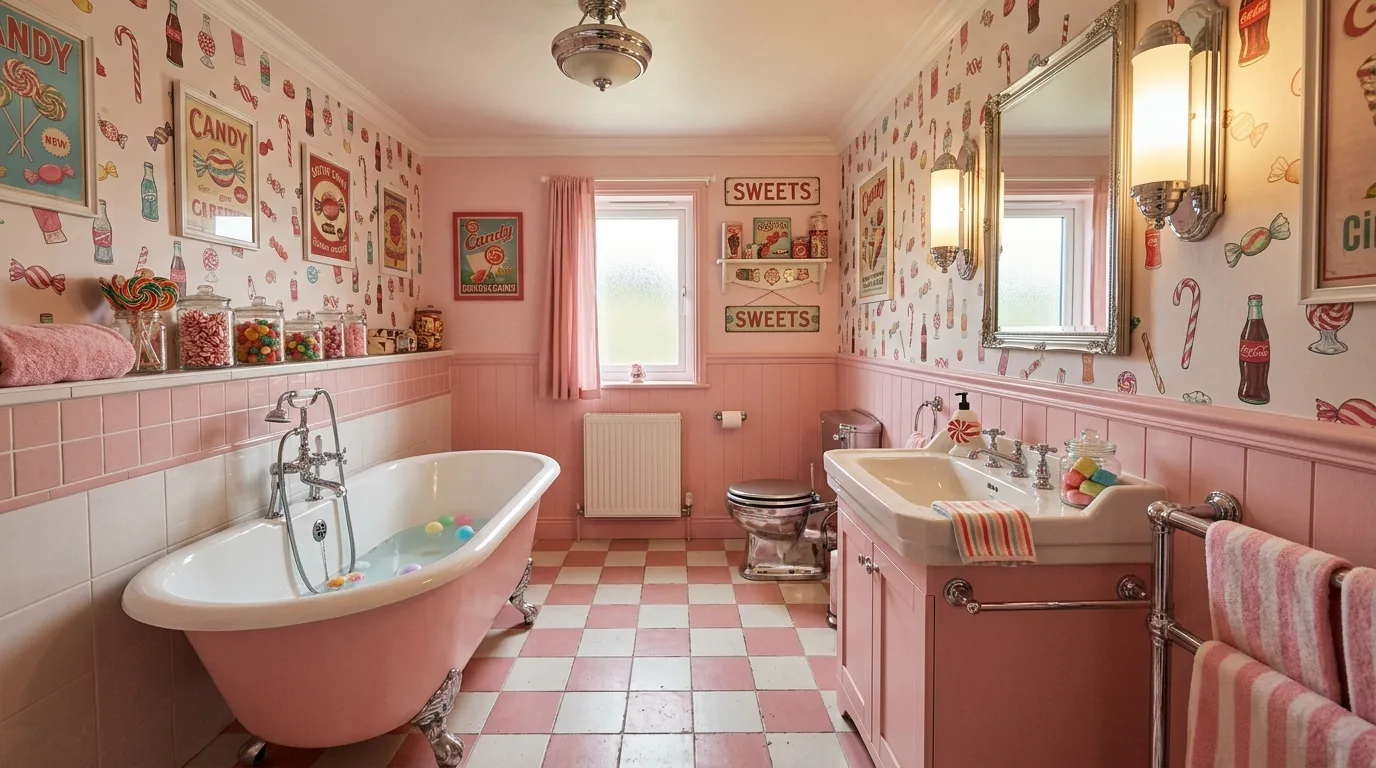 balance boldness with breathing room in a bathroom inspired by sweet baby pink nostalgic.