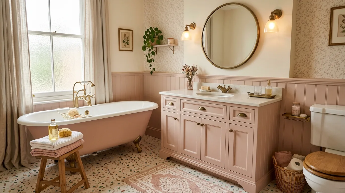 use decor that reinforces the look in a bathroom inspired by sweet baby pink nostalgic.