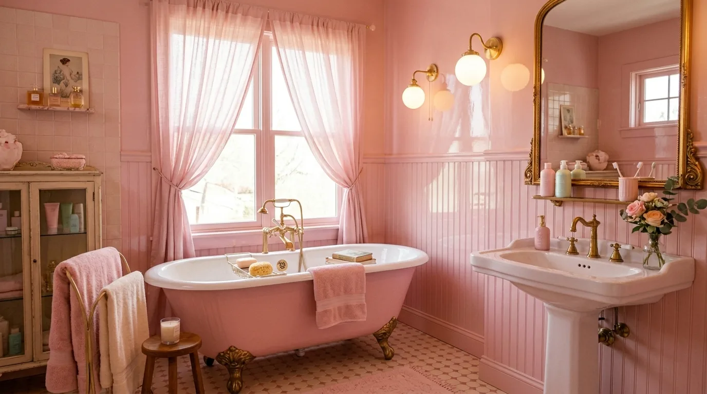 create a bathroom that feels complete in a bathroom inspired by sweet baby pink nostalgic.