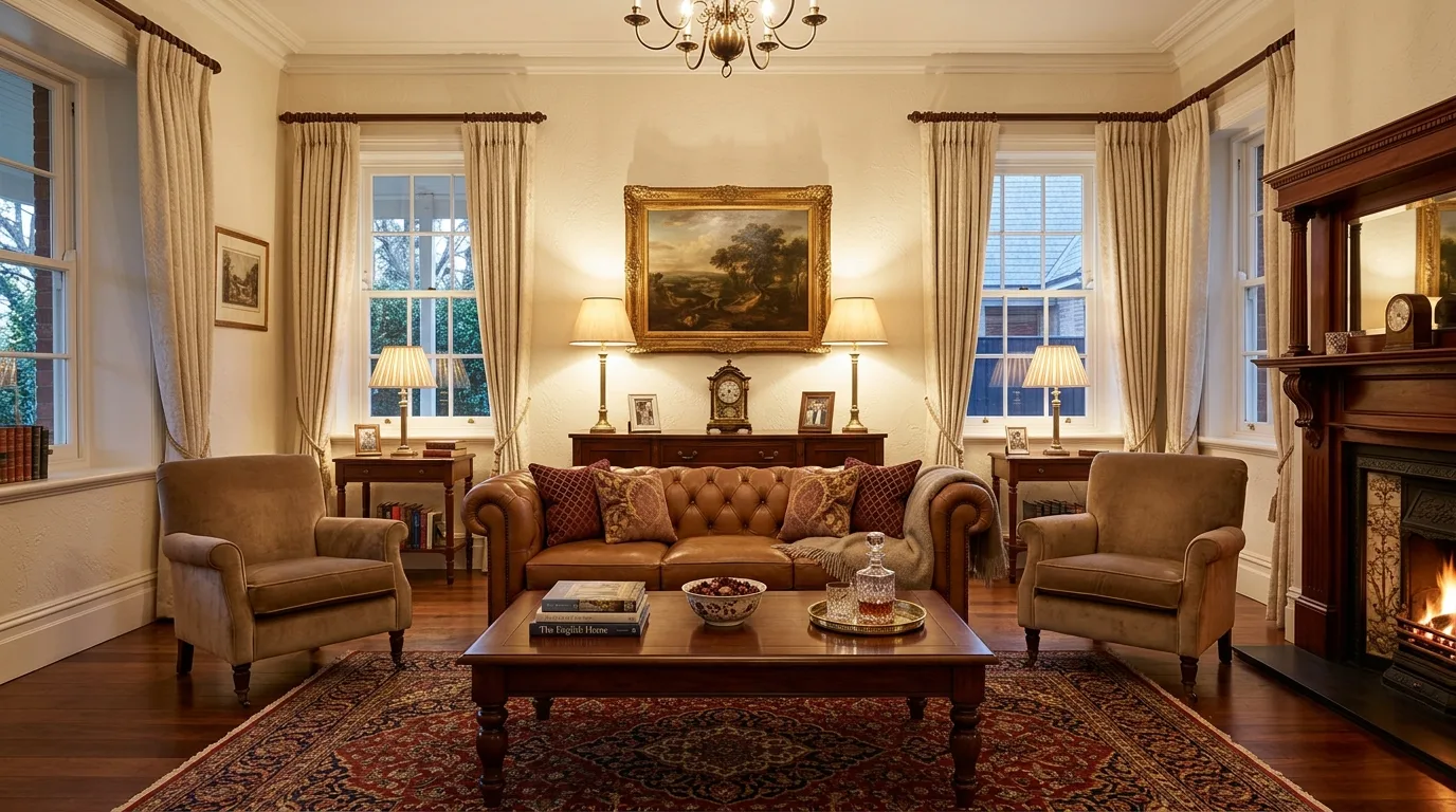 Repeated brown accents creating cohesion around brown furniture.