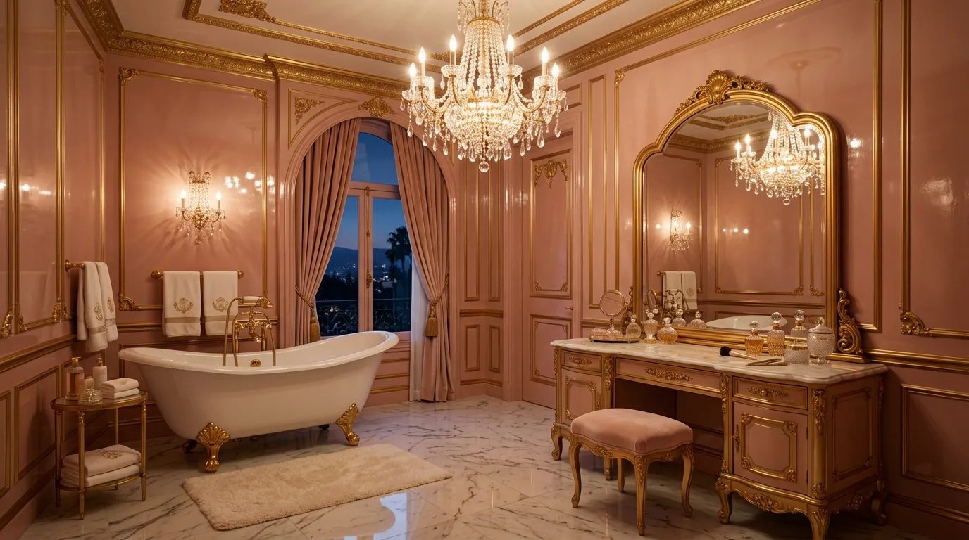 start with the main color or material story in a bathroom inspired by timeless vintage pink old.