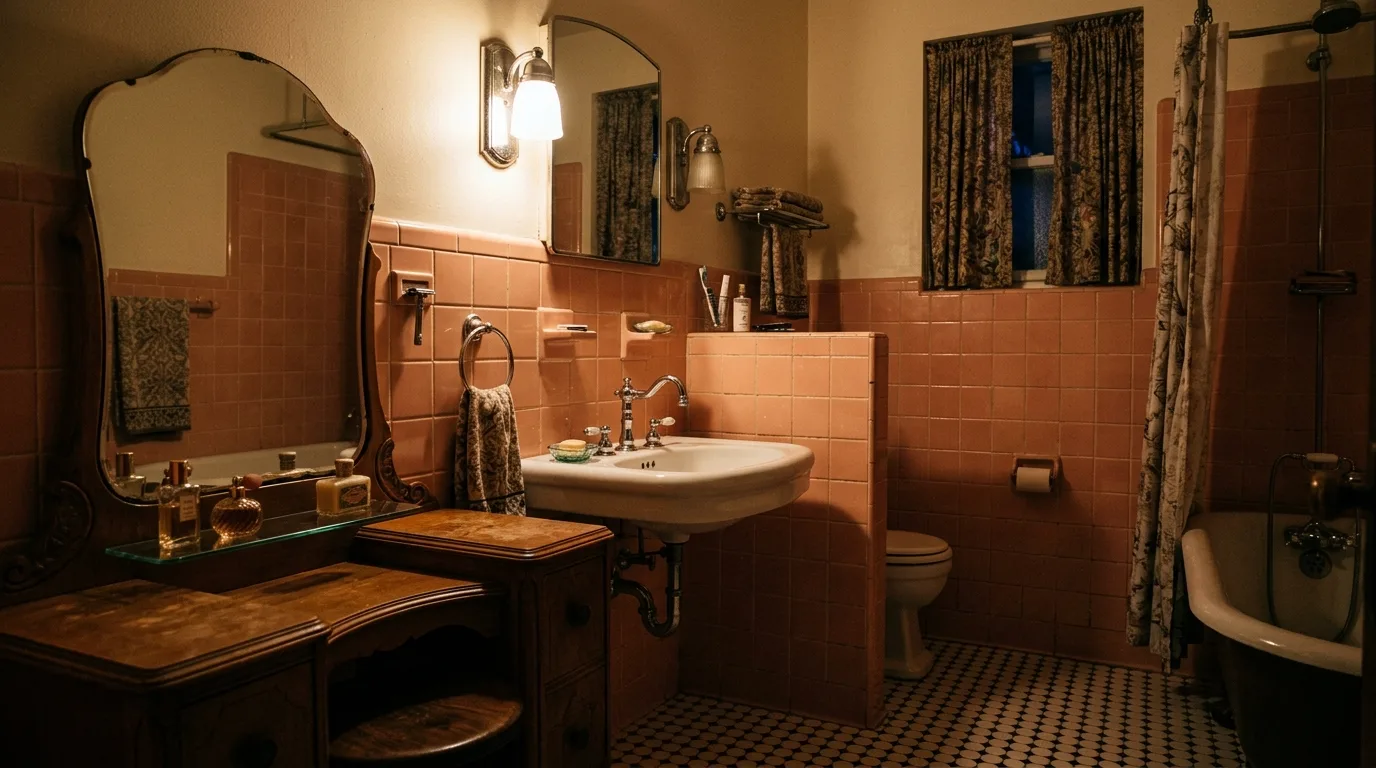 pair it with finishes that support the mood in a bathroom inspired by timeless vintage pink old.