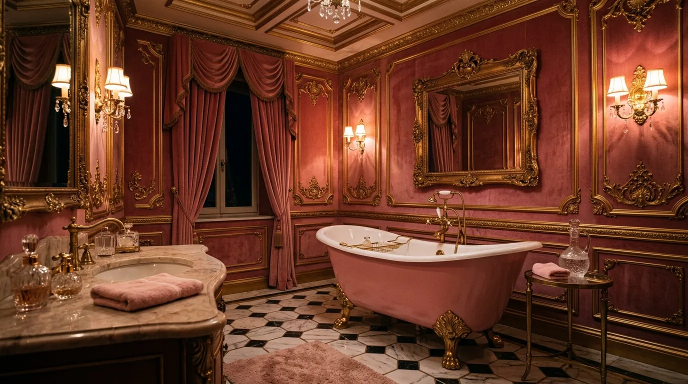 use lighting to bring the space to life in a bathroom inspired by timeless vintage pink old.