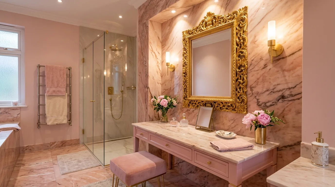 let the room feel personal and restful in a bathroom inspired by timeless vintage pink old.