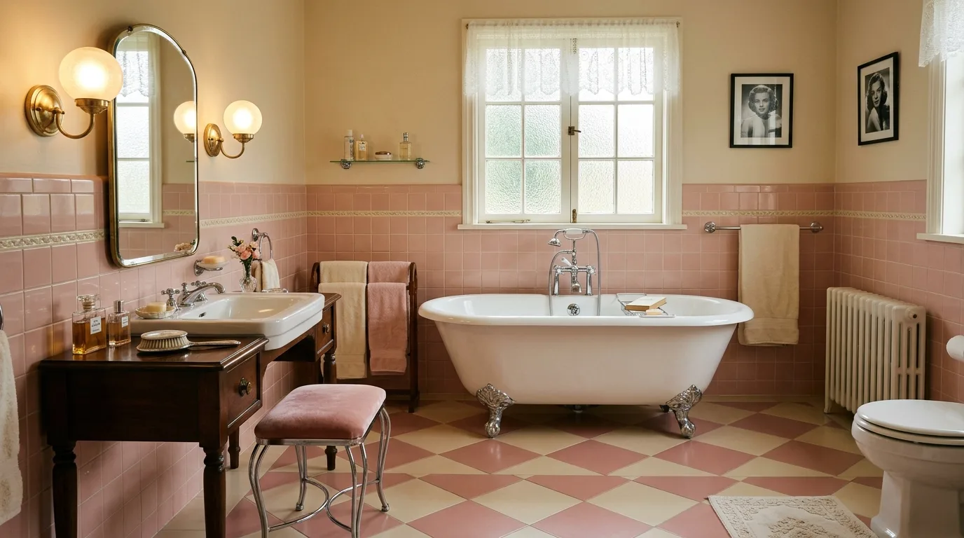 create a bathroom that feels complete in a bathroom inspired by timeless vintage pink old.