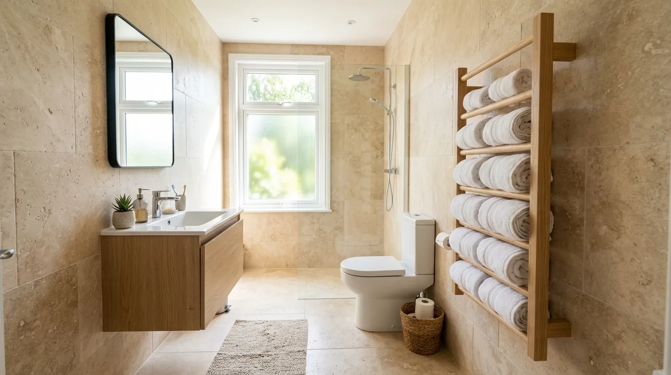 Towel Storage Solutions for a Small Bathroom Without Linen Closet in a thoughtfully styled bathroom.