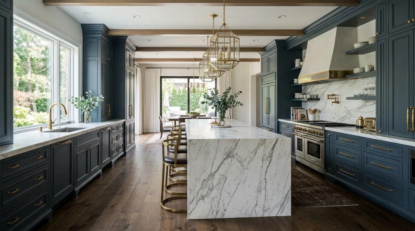 keep hardware and details intentional in a kitchen inspired by tranquil blue gray coastal.