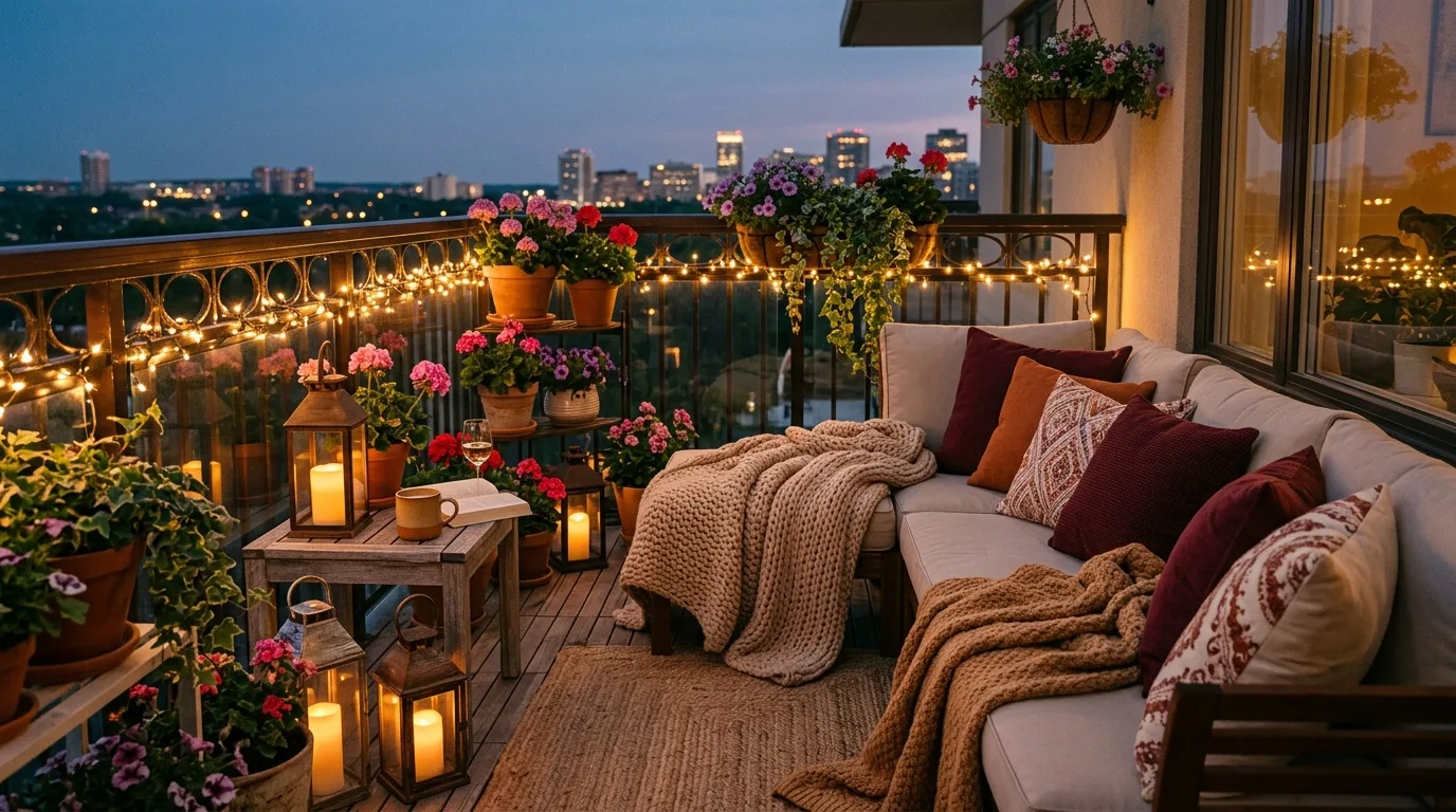 Wall space used smartly on a compact balcony nook.