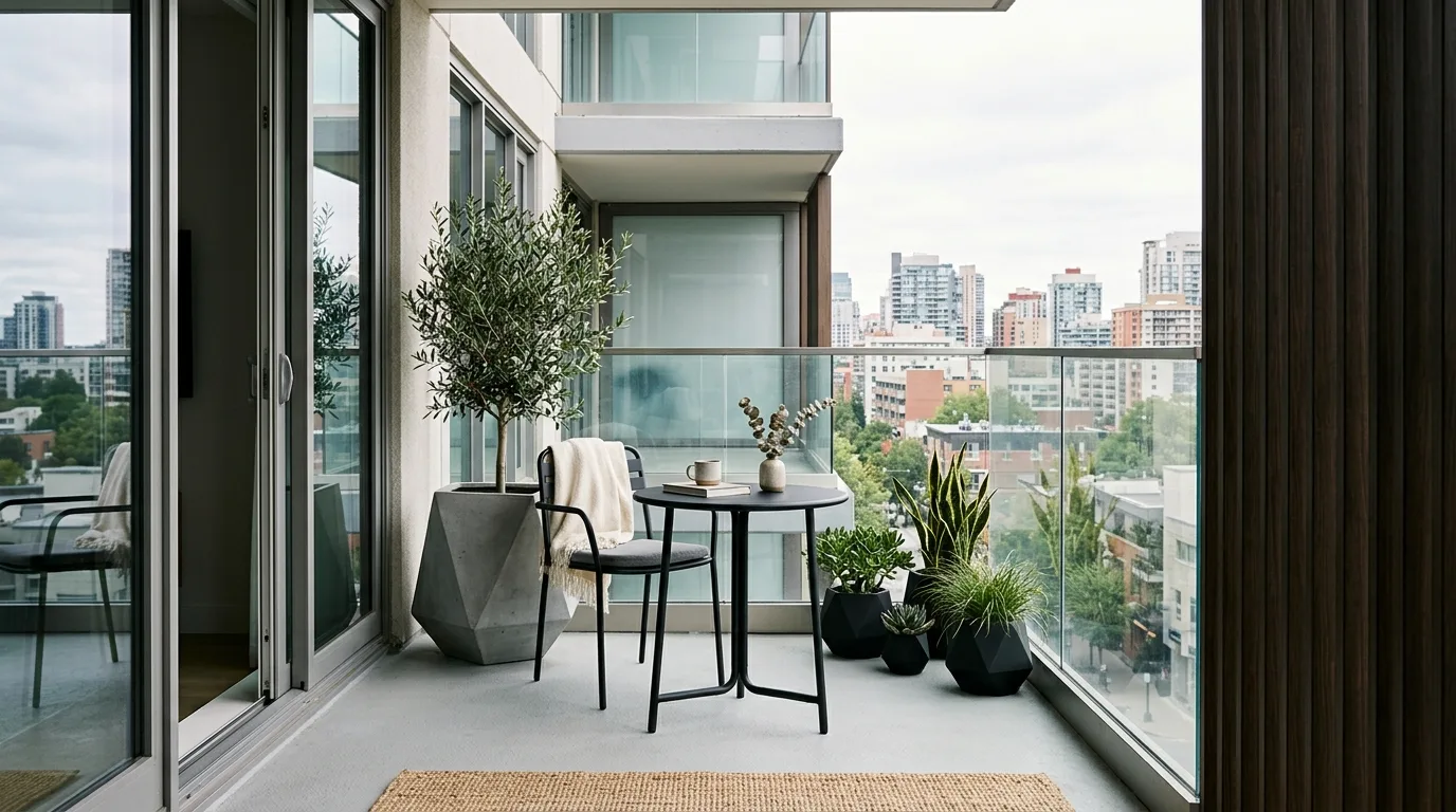 Small balcony designed around a favorite daily ritual.