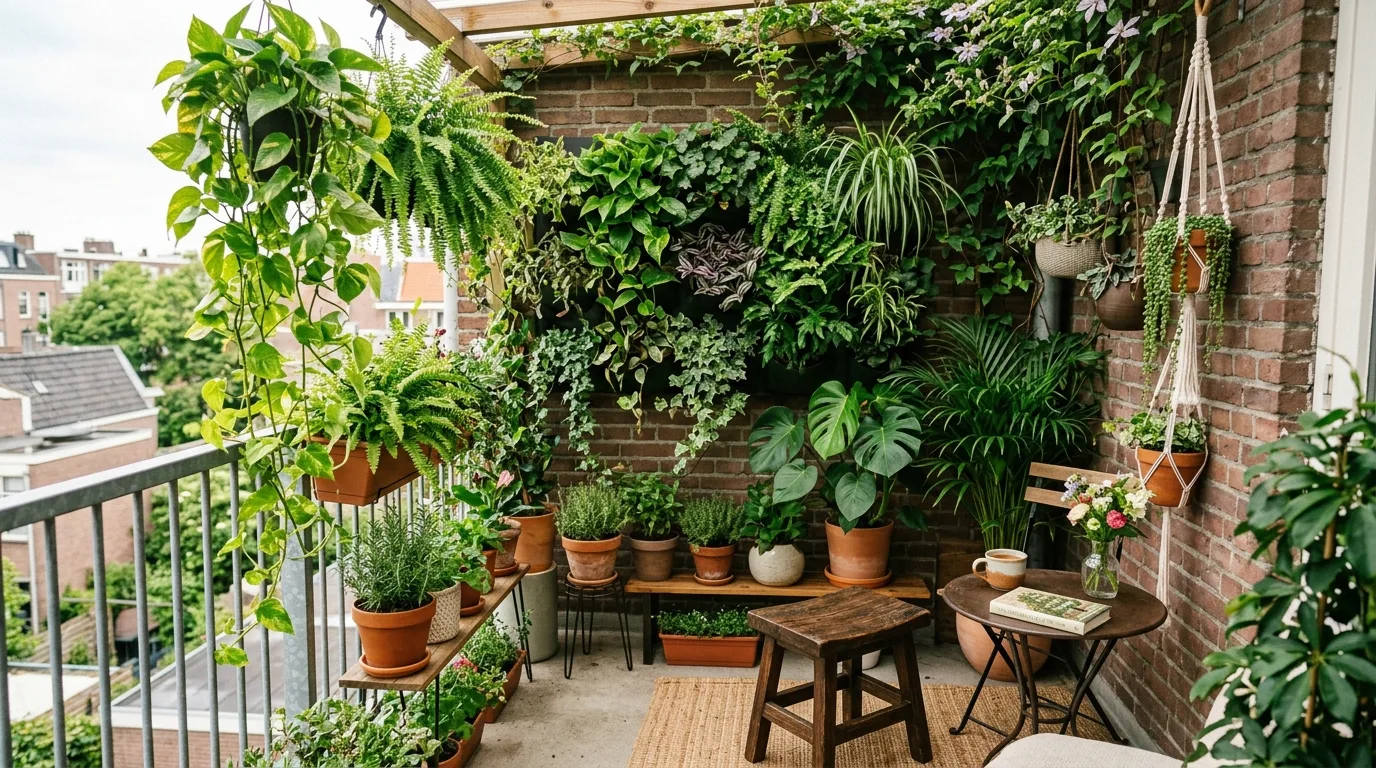 Natural and cozy materials mixed on a transformed small balcony.