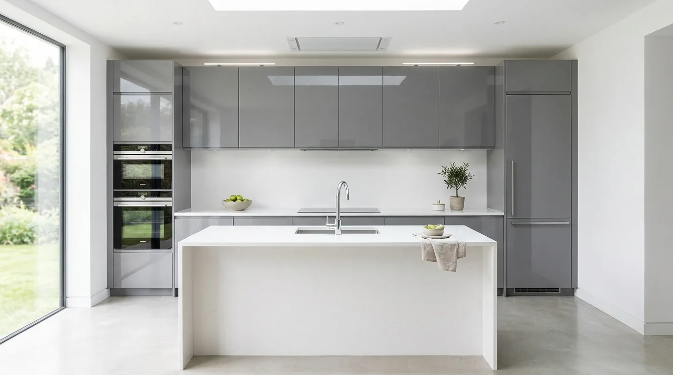 use lighting to shape the overall mood in a kitchen inspired by ultra modern high gloss.