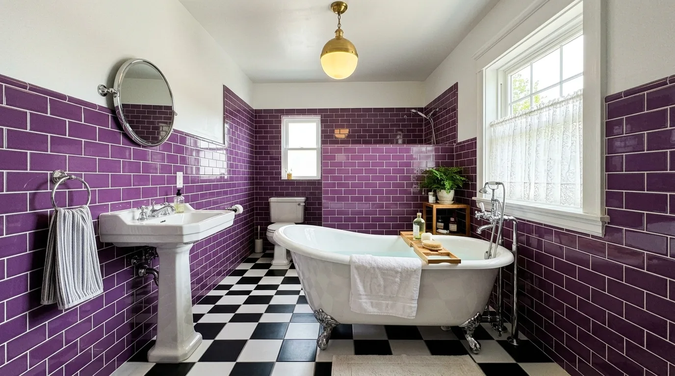 Unique Purple Tile Bathroom Ideas for a Retro Remix in a thoughtfully styled bathroom.