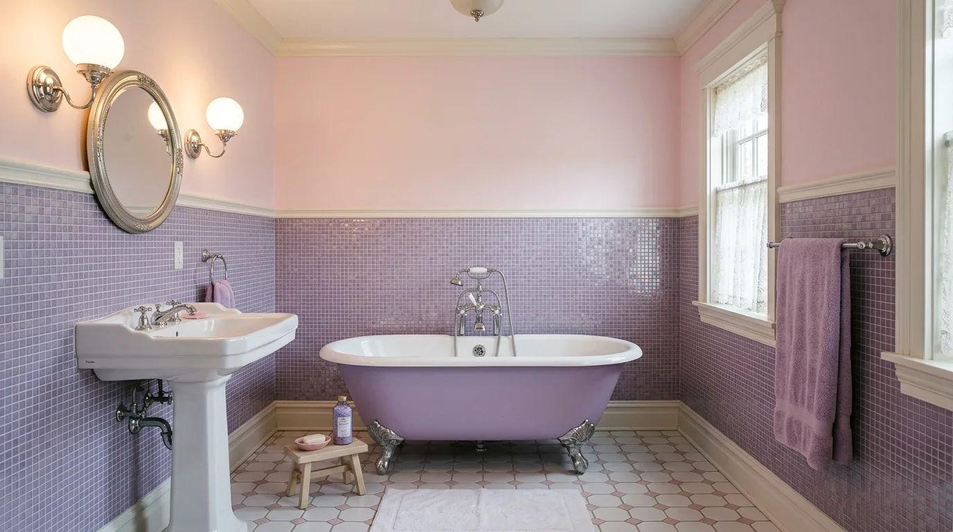 start with the main color or material story in a bathroom inspired by unique purple tile retro.