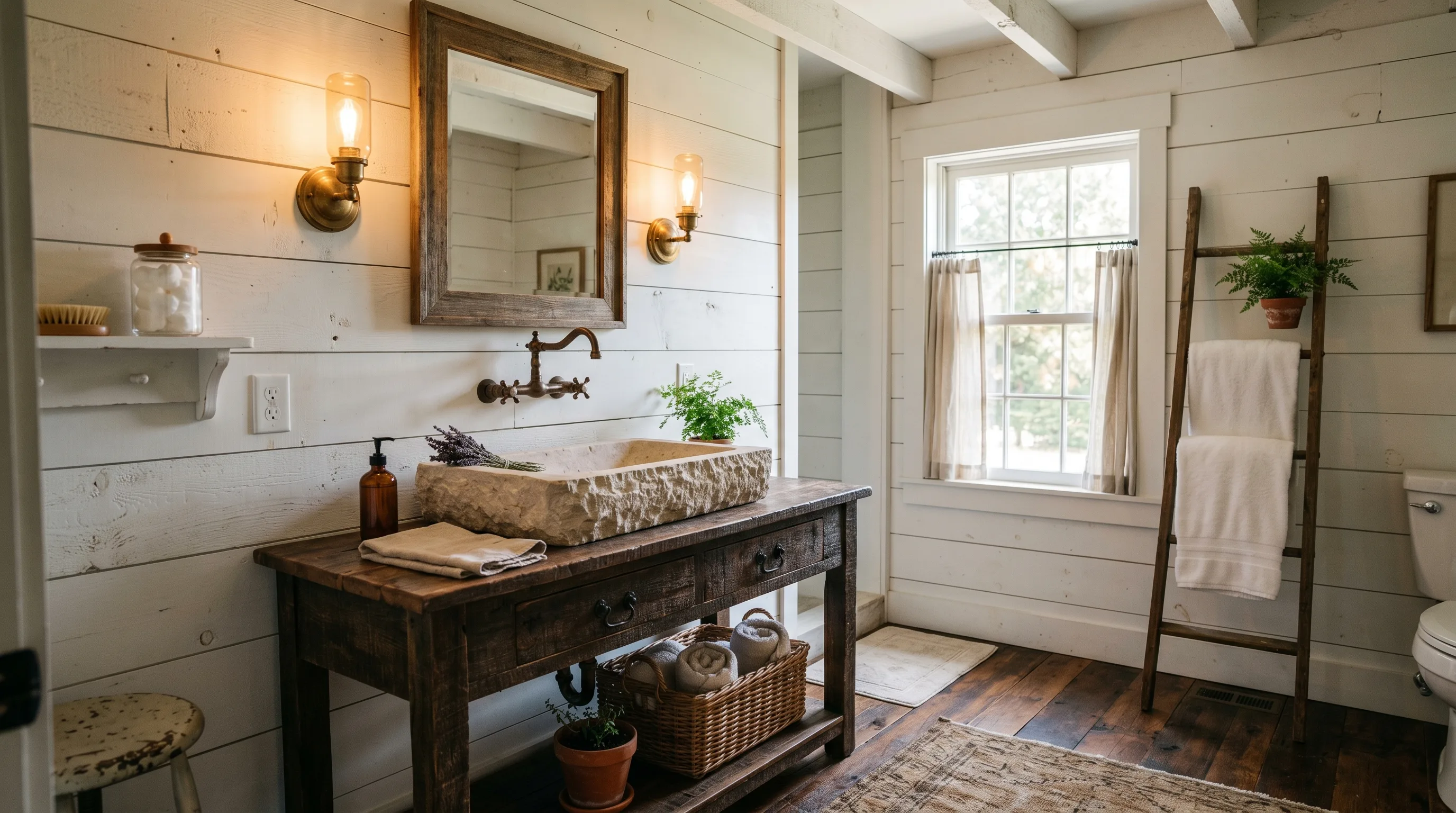 Simple counter allowing a stone sink to stand out.