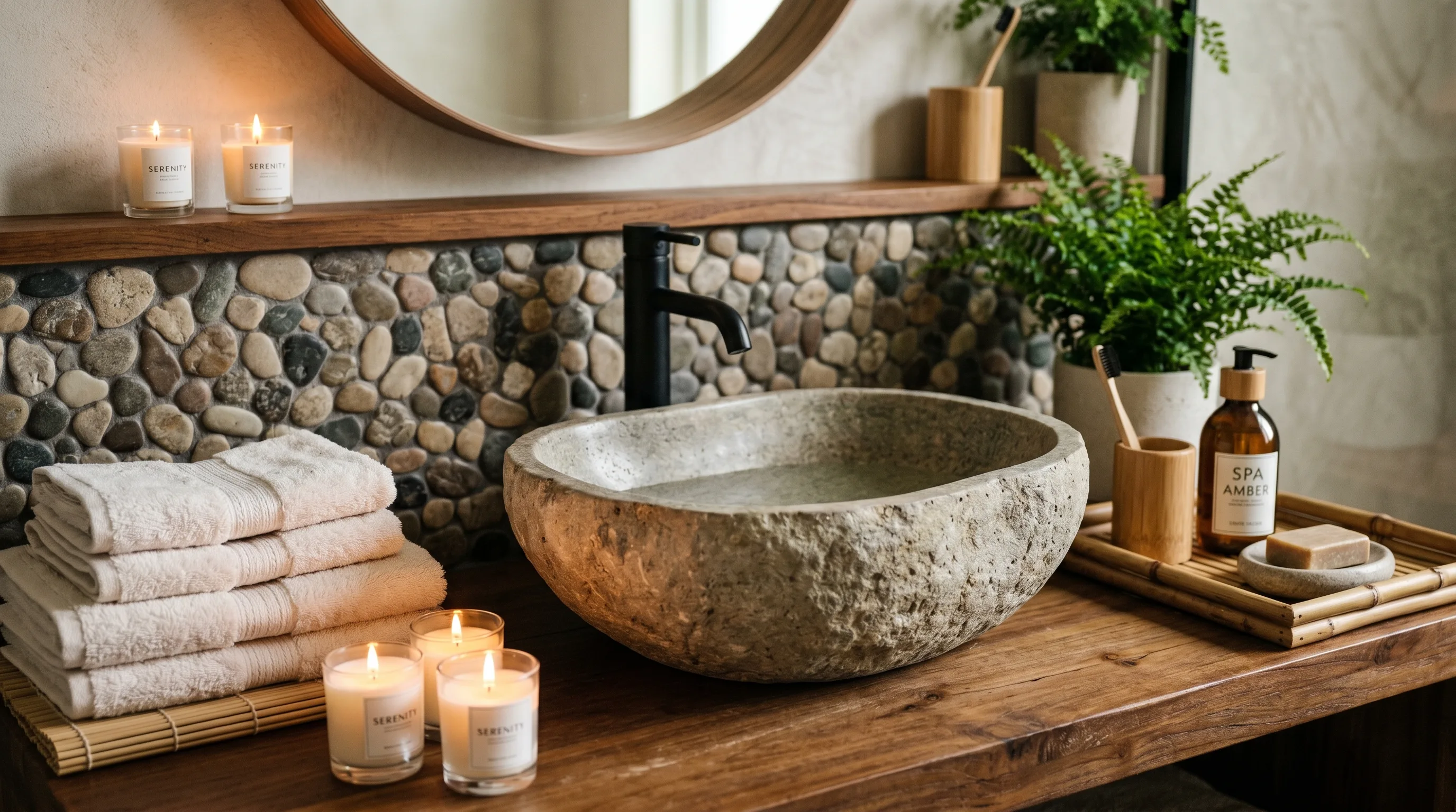 Stone sink texture serving as the main bathroom detail.