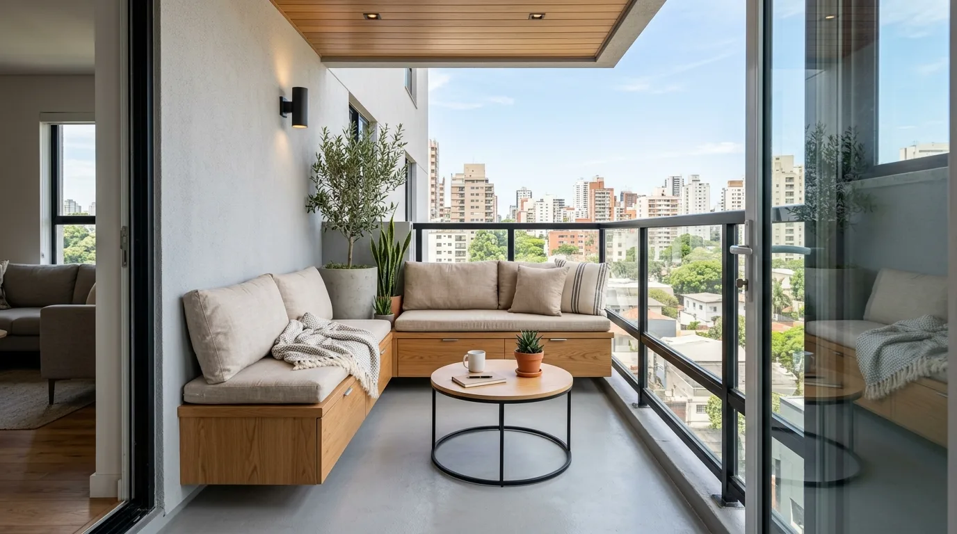 Vertical plants decorating a very small balcony efficiently.