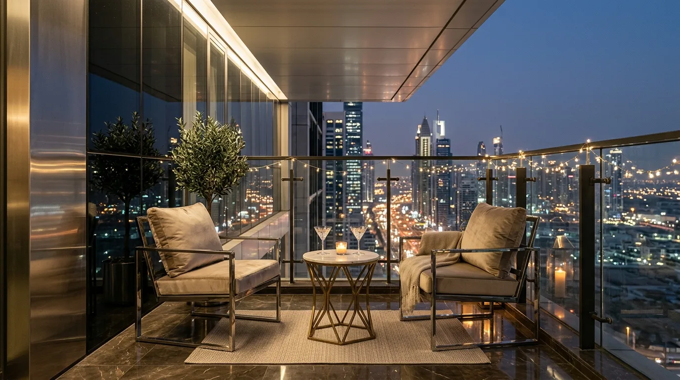 Open railing area helping a very small balcony feel less cramped.